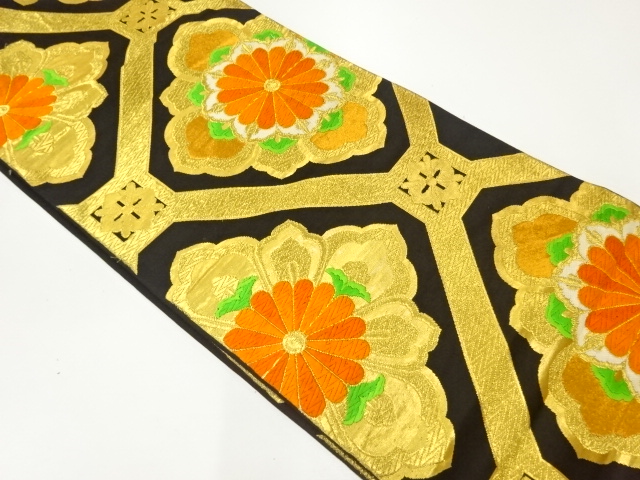 JAPANESE KIMONO / ANTIQUE FUKURO OBI / SILK / WOVEN FLOWER CREST